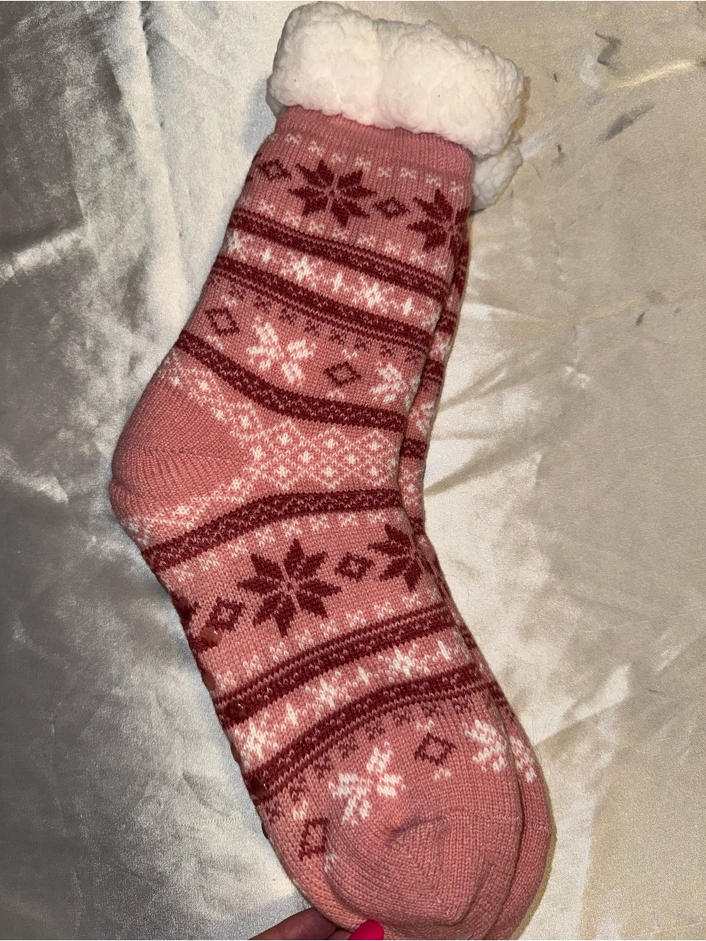 Cozy Pink Fair Isle Sherpa-Lined Women's Sock